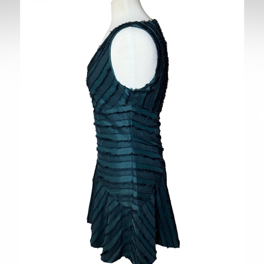 Rebecca Taylor Forest Green Eyelash Striped Skater Skirt Mini Dress-Size 4 NWT - Picture 4 of 15